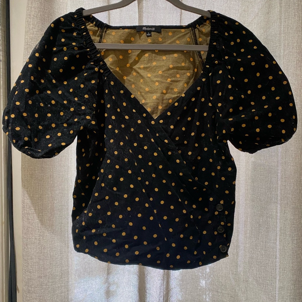 Madewell Black Blouse with Gold dots